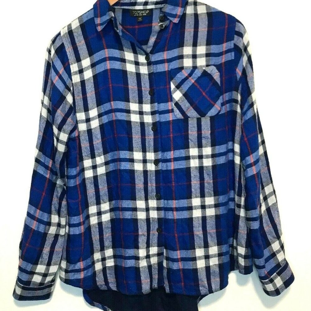 Topshop Plaid Flannel Long Sleeve Shirt Top